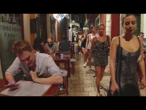 The Nightlife Street Scene in Zadar, Croatia